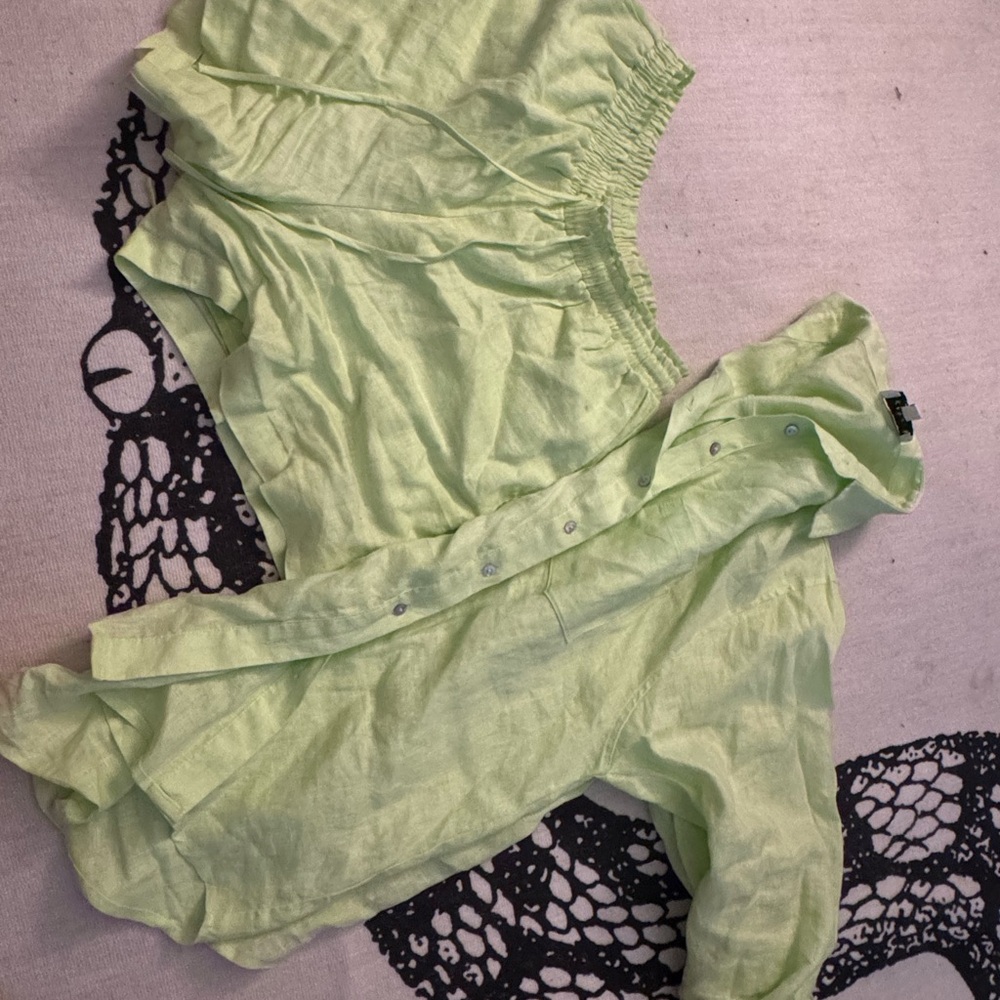 Lucy Paris Light Green Button-Up Shirt and Shorts Set